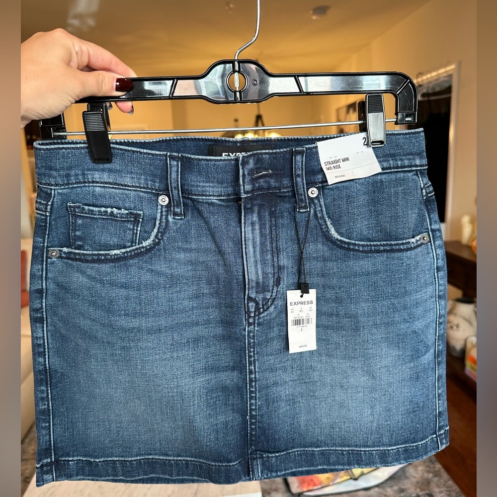 Express — Midi Denim Skirt — blue denim — size 2